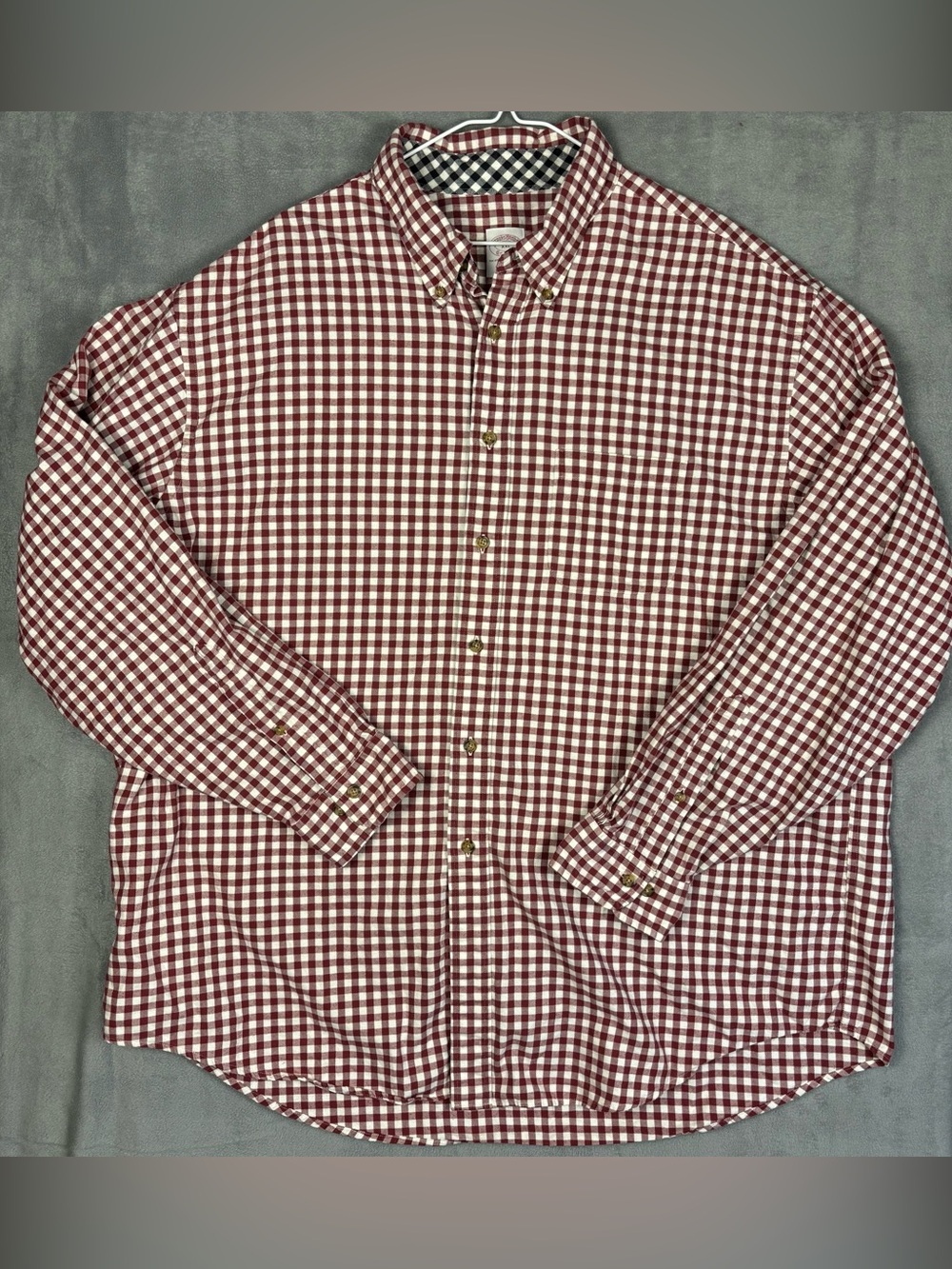 Brooks Brothers Mens XXL Gingham Check Button Down Shirt Red Burgundy Cotton